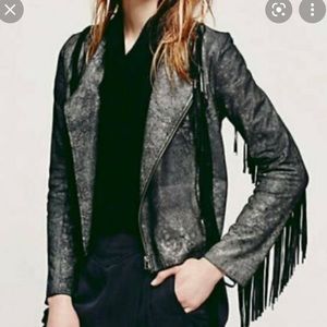 Cleobella leather jacket metallic silver with fringe